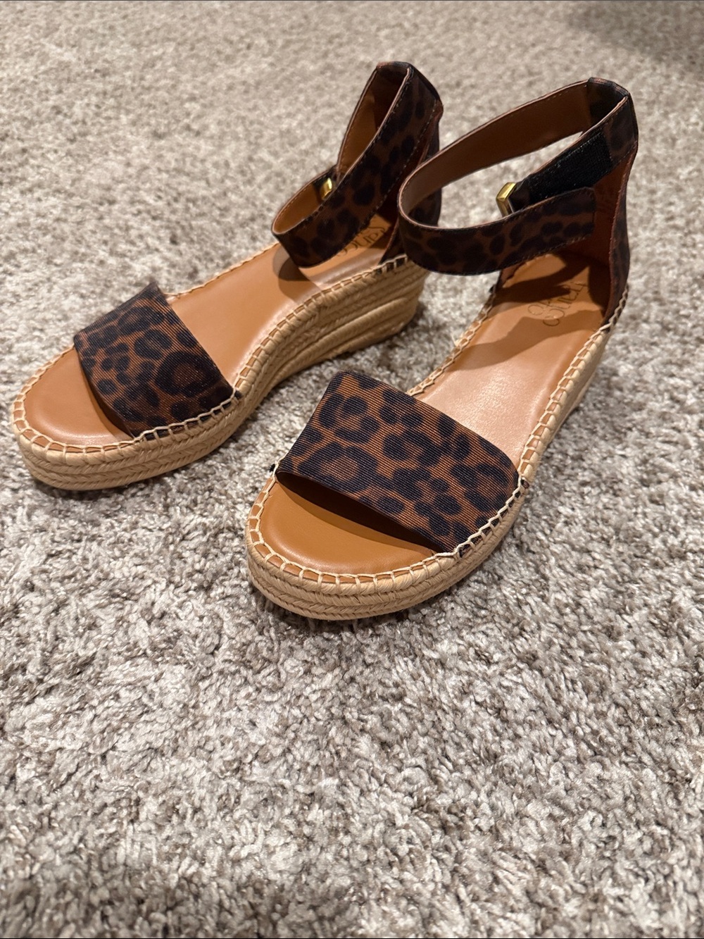 Franco Sarto Leopard Print Espadrille Wedge Sandals - Brown